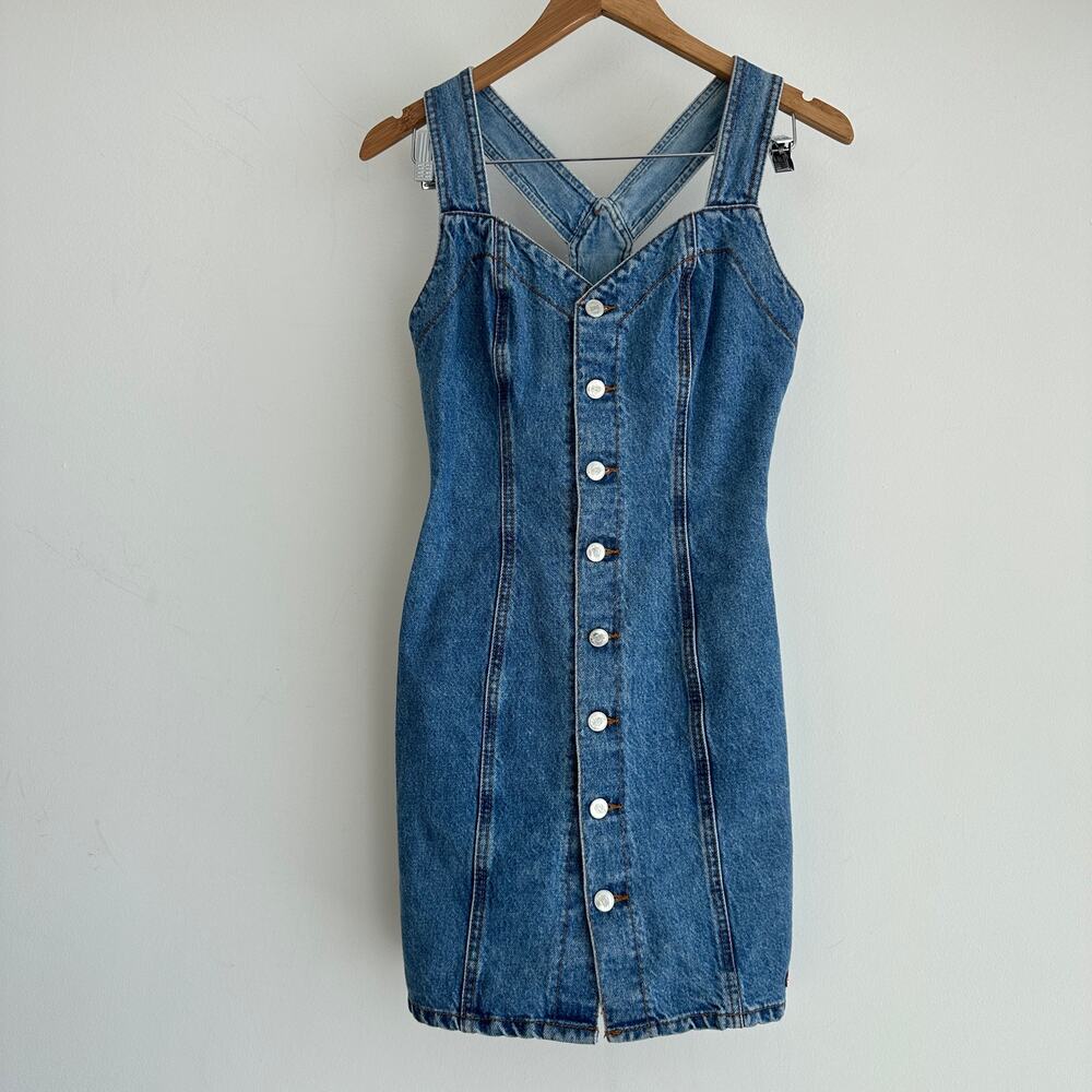 Vintage Denim Dress Womens Small Cowgirl Western Festival Bongo 90s - Picture 4 of 12